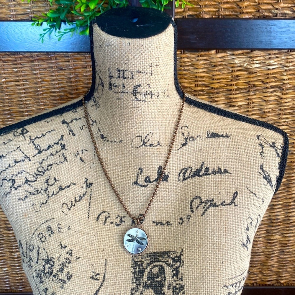 12” dragon fly necklace with cooper colored chain